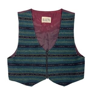 Rialto Collection Wool Mohair Blend Zip Front‎ Vest Womens XS Green Southwestern